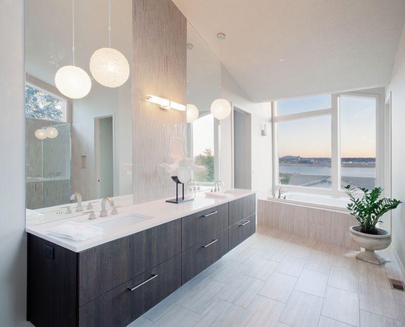 Contemporary bathroom with large mirror
